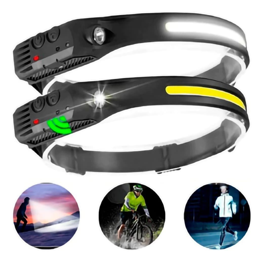 Lanterna De Cabeça Recarregavel USB Com Sensor Indutivo + Led Luz Lateral Prova D'água 1200mah