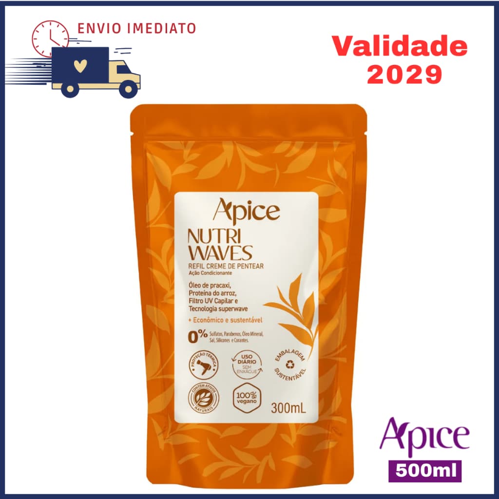 Refil Creme de Pentear Nutri Waves 300ml Apice Cabelo Cacheado Vegano