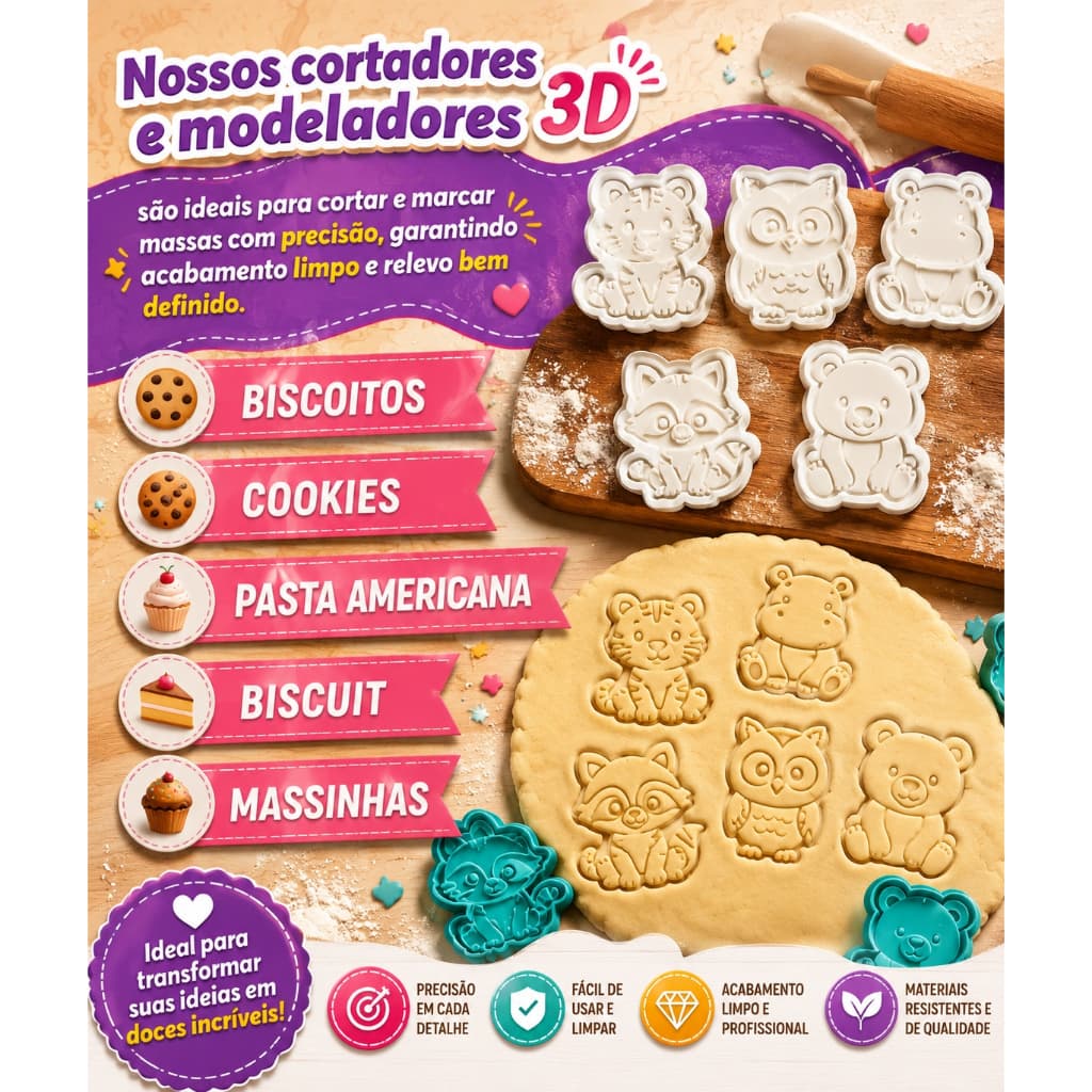 Modelador e Cortador Biscoito Moldes de animais para cookies diversão garantida e fácil de usar