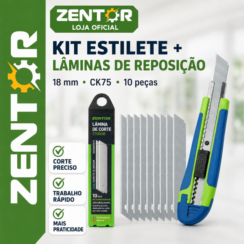 Estilete de Alta Precisão Lâmina SK5 Emborrachado Deli ZENTOR Profissional