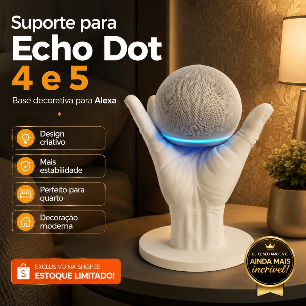 Suporte para Echo Dot 4 e 5 Alexa, Base Decorativa de Mesa para Alexa, Apoio Moderno e Estável