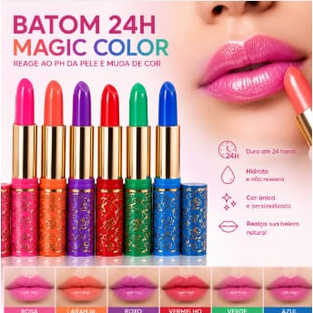 Kit 6/3  Batom Mágico 24H PH da Pele Pink 21 | Longa Duração Muda de Cor ou um so batom