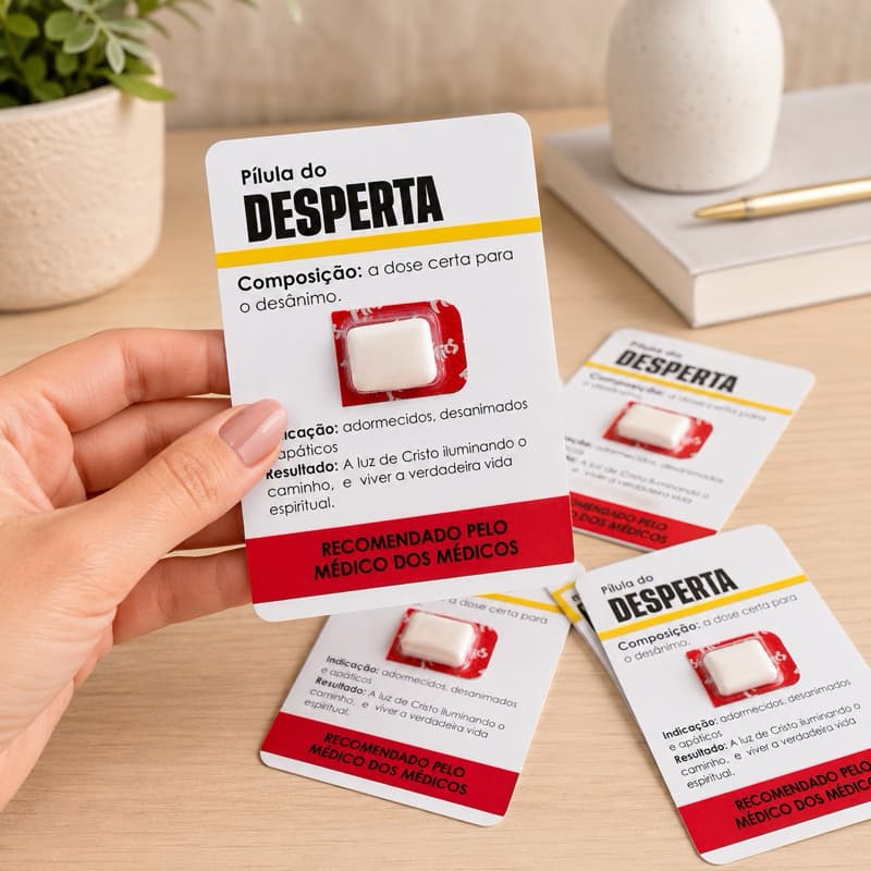 Kit 24 card Lembrancinhas Pilula da felicidade mimos para Igreja/Lojas/Clientes Cartões mensagem Dose Da Palavra De Deus