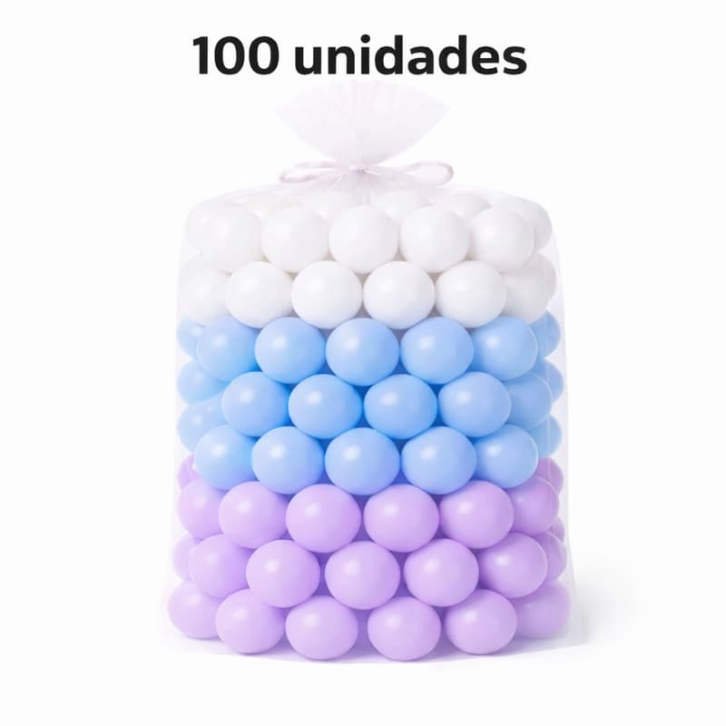 Kit Bolinhas Premium Piscina Infantil Lilás Azul Bebê Branco 100 Unidades - Alta Resistência - Não amassam