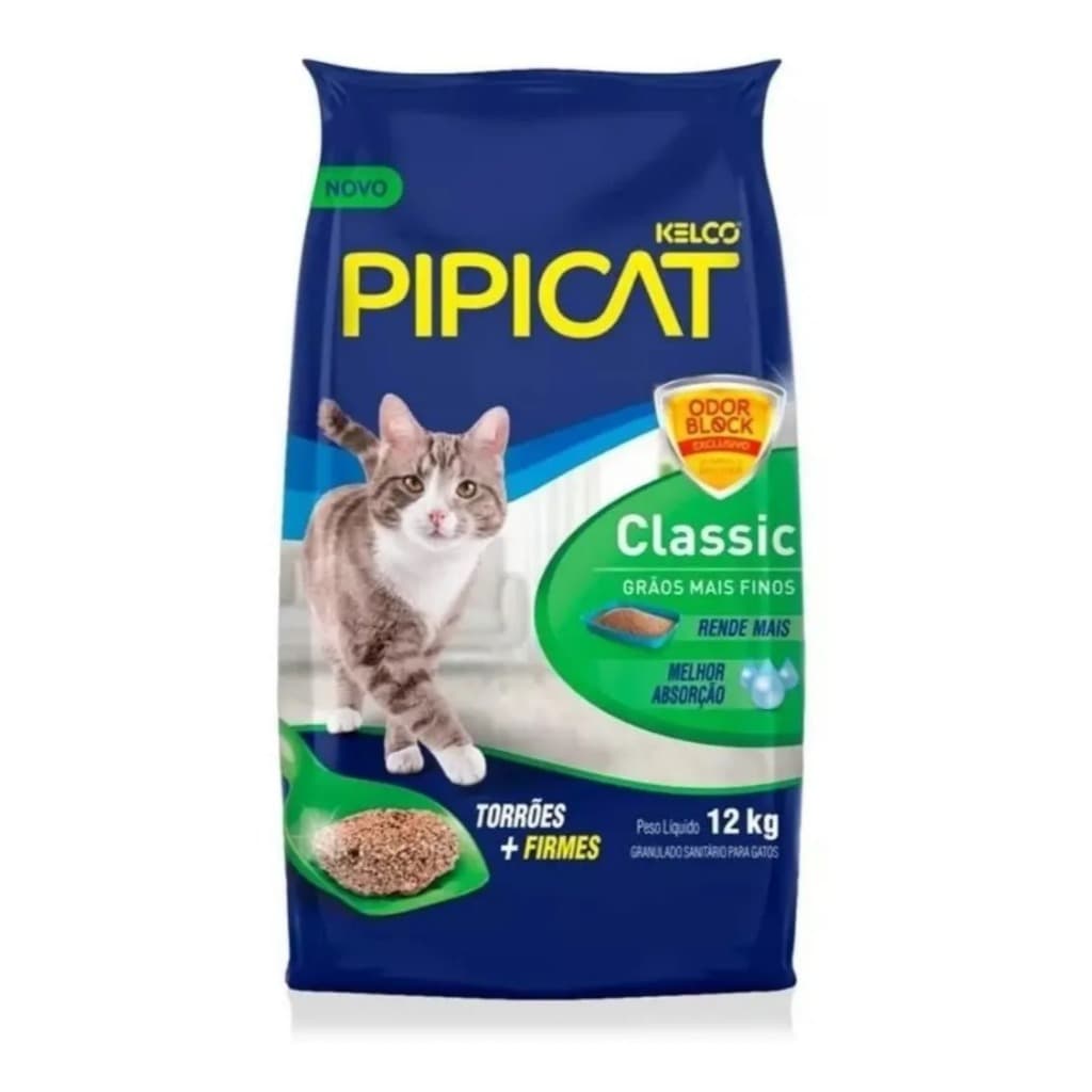 Areia Higiênica Pipicat Classic Para Gatos 12kg