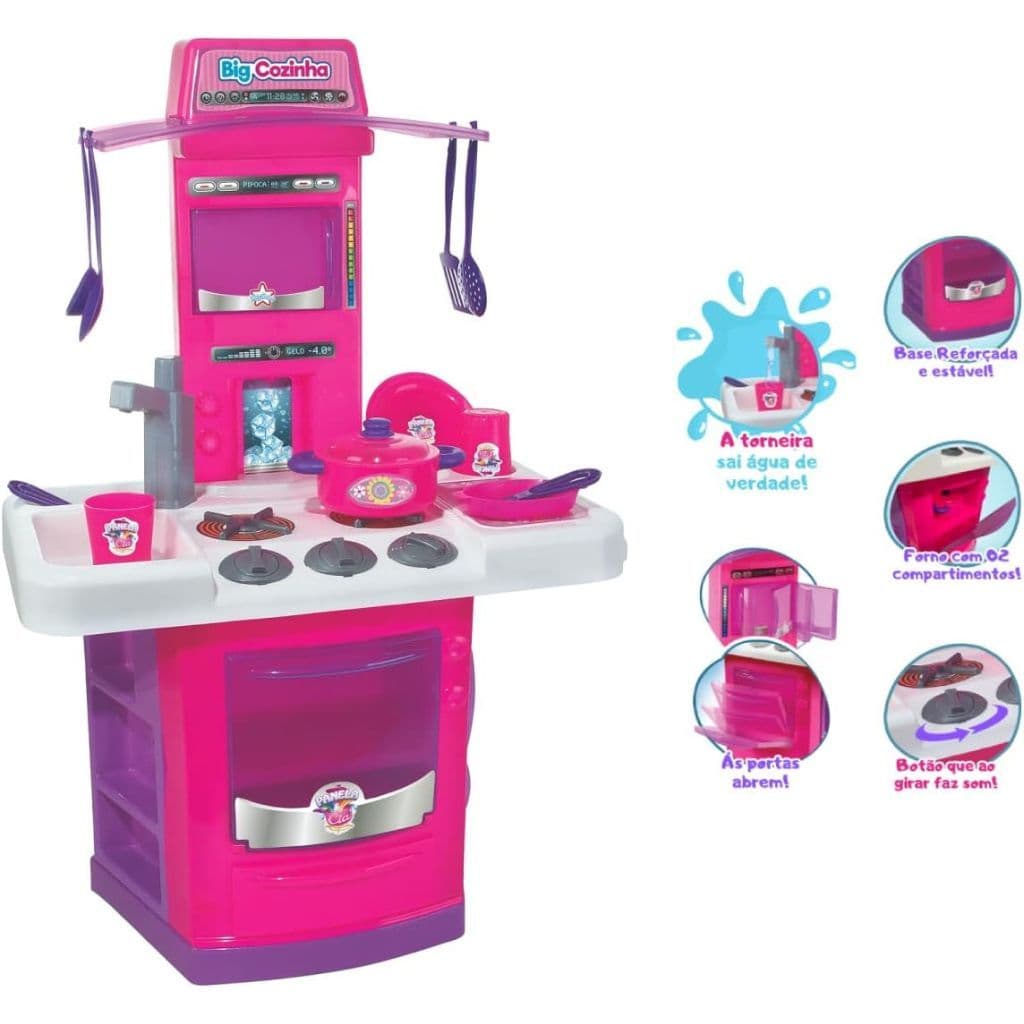 Cozinha Infantil Completa Rosa Com Panelinhas E Utensílios