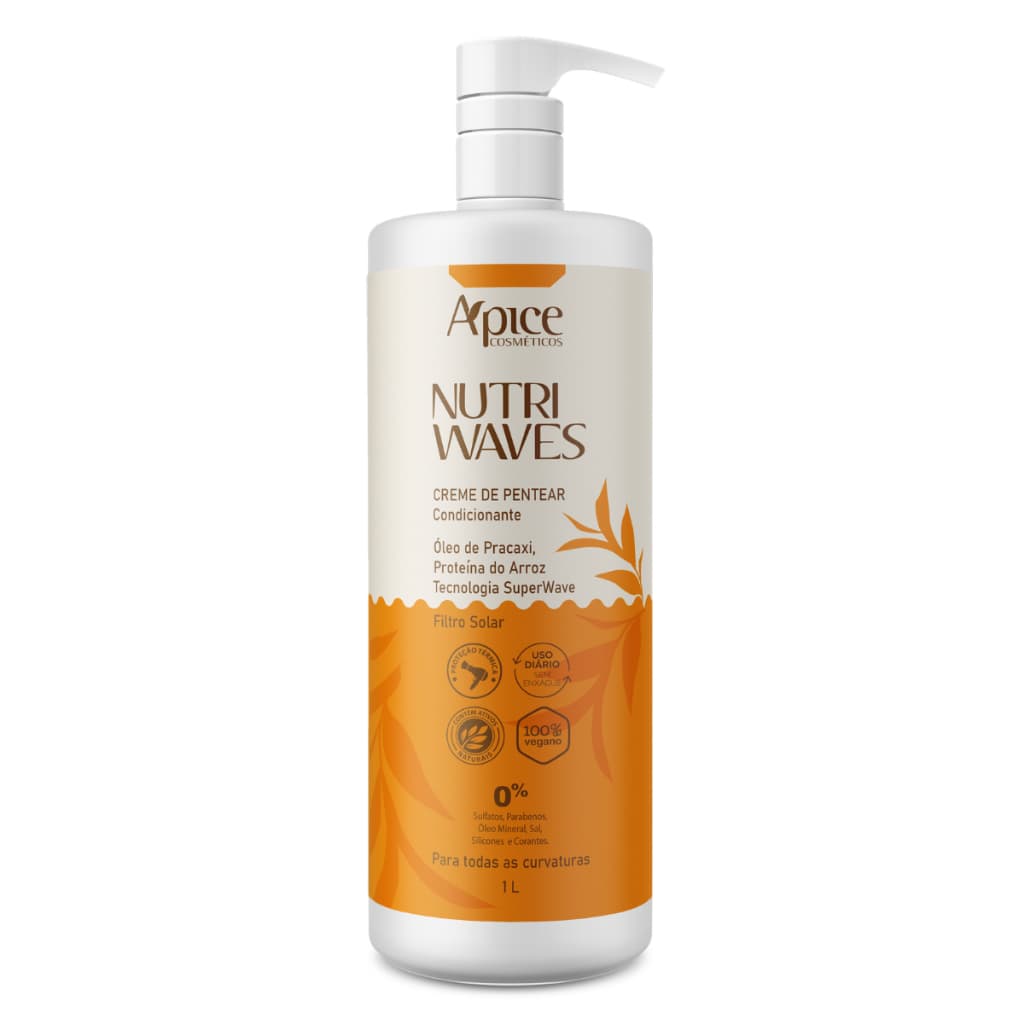 Apice Apse Nutri Waves Creme de Pentear Leave-in Proteção Térmica Hidratação Brilho Filtro Solar 1L