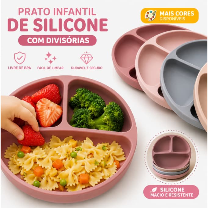 Prato Infantil de Silicone com Divisórias