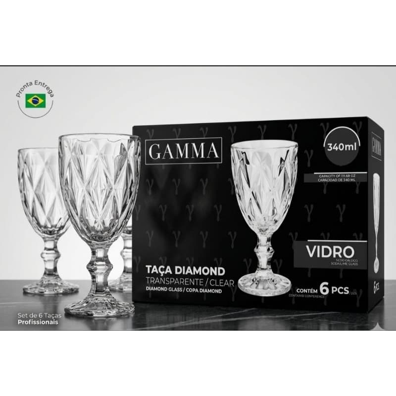 Jogo de 6 Taças Diamond Vidro Transparente 340ml Gamma
