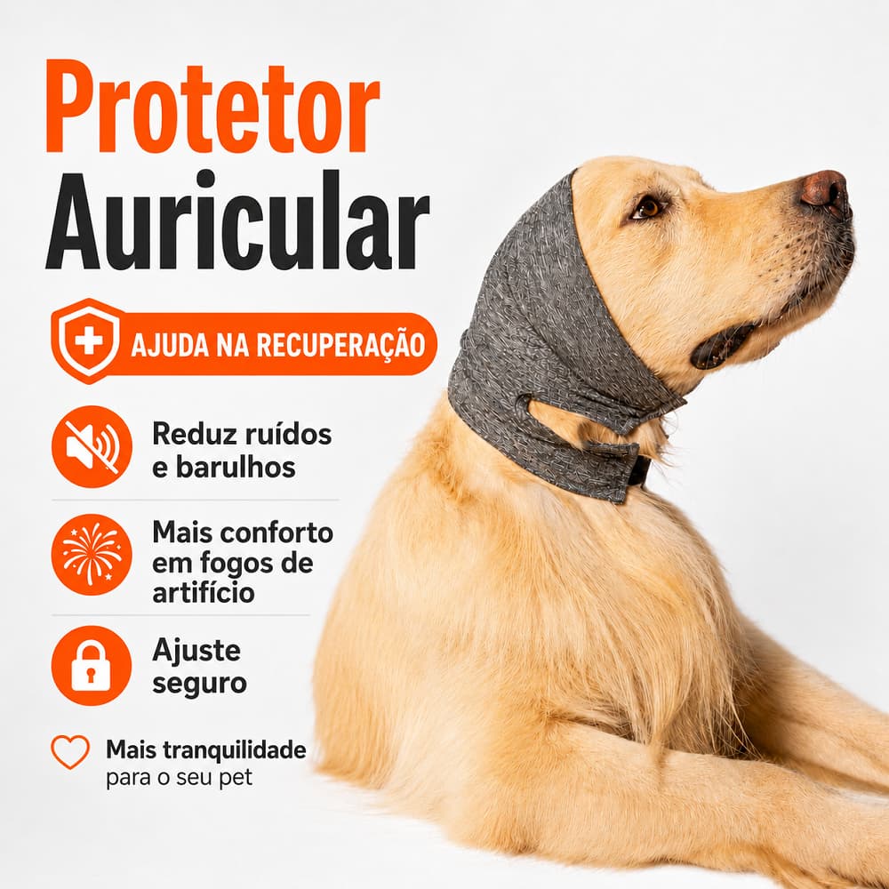Protetor Auricular Ouvido para Cachorro PetDesigner Antirruído Fogos Pós-Cirúrgico Lavável