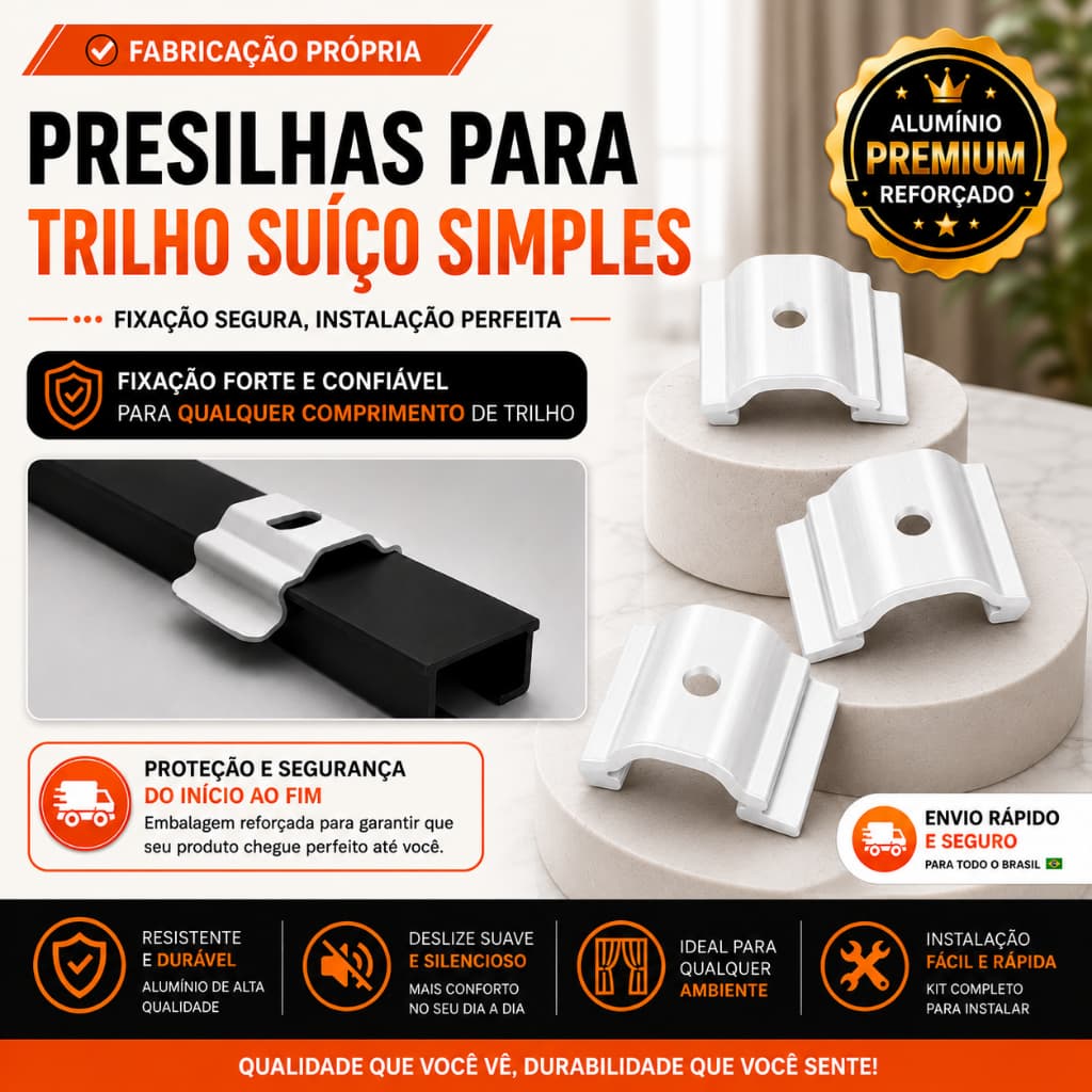 Presilha Teto Para Trilho Suíço Simples Alumínio Fixação Reforçada Unidades