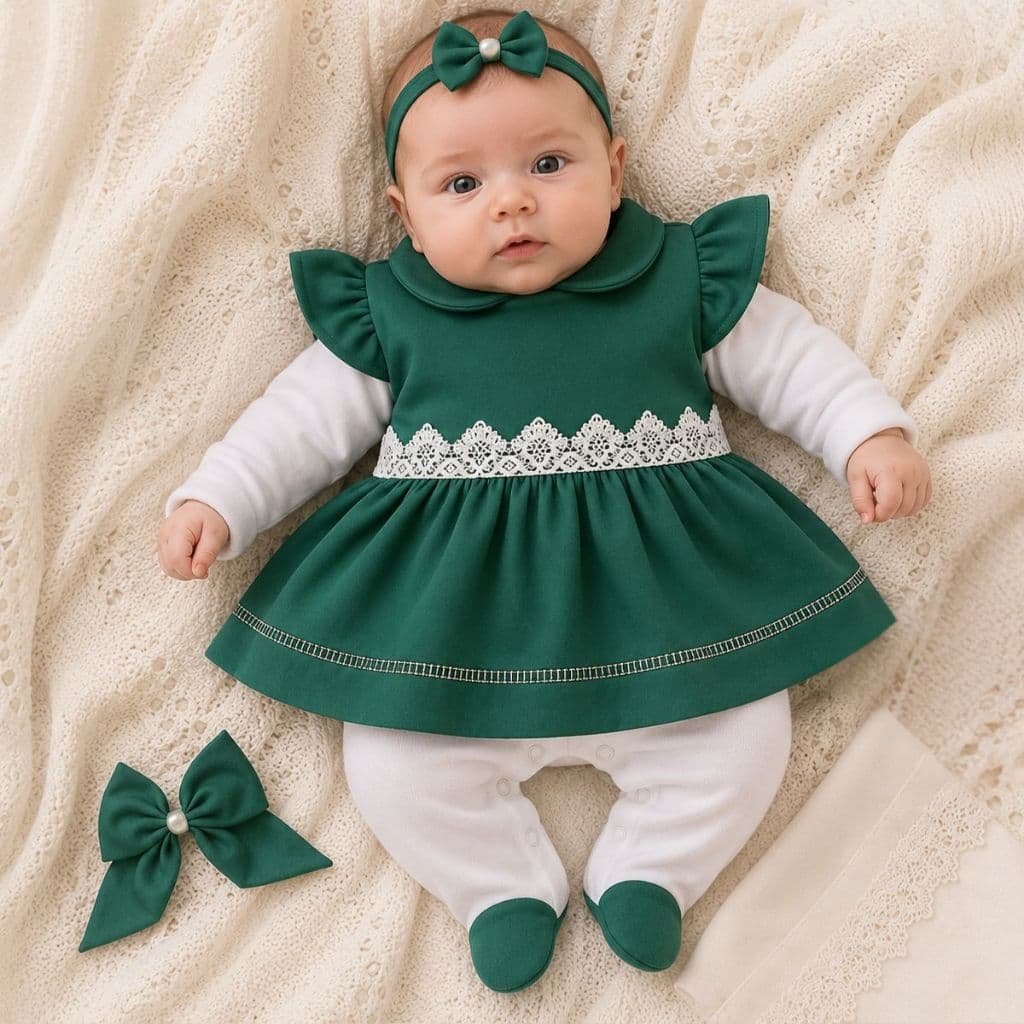 Saida Maternidade  Bebê Menina 5 Peças Lavinia Verde Kit Maternidade Completo Para Rescem Nascido