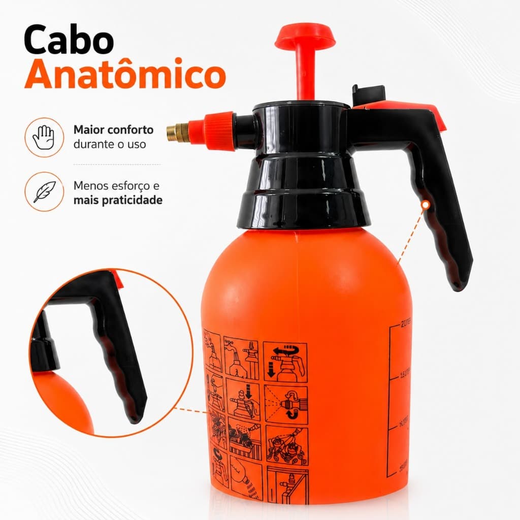 Pulverizador de Pressão Limpeza e Jardinagem 2L – Multiuso com Gatilho Ergonômico e Bico Ajustável