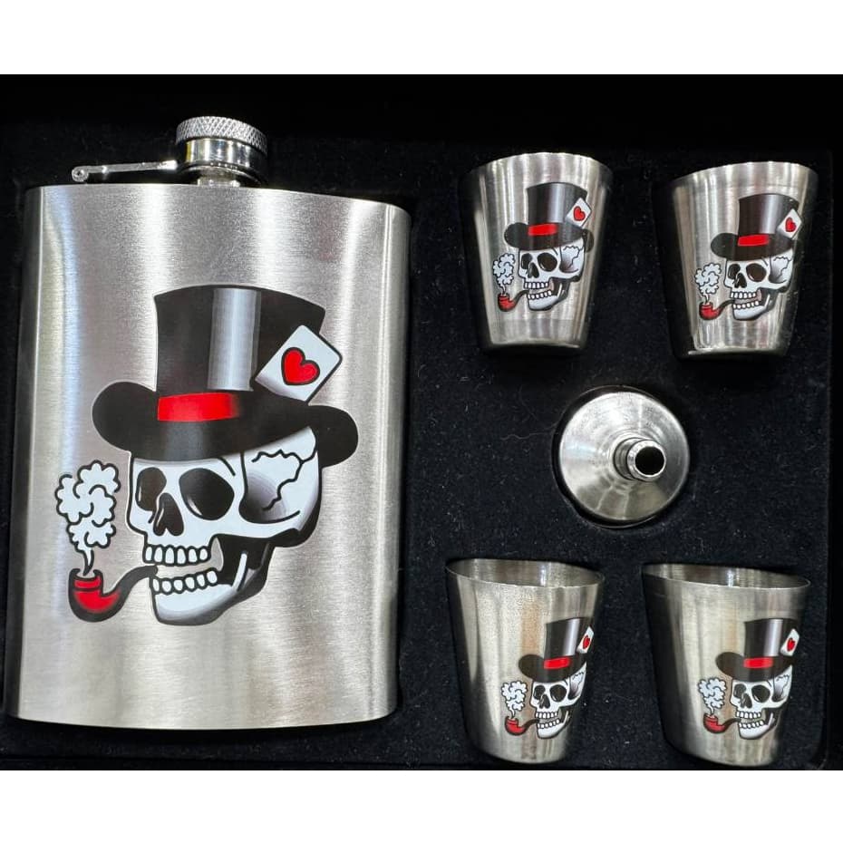 Cantil Whisky Porta Bebida 9oz 270ml - Kit 4 Copos - Funil