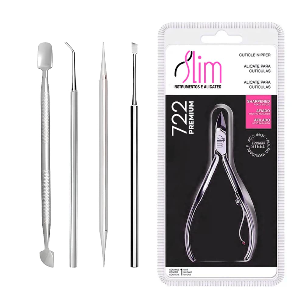 Kit Manicure 5 Peças (Alicate + Palito 2x1 + Desencravador + Espátula + Raspador)