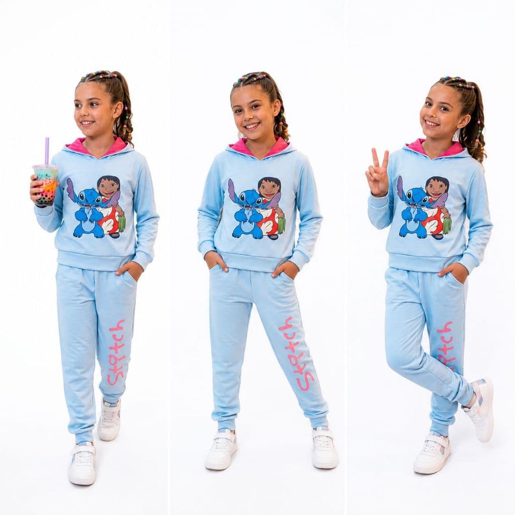 Conjunto Infantil Juvenil Menina Stitch Agasalho Calça E Casaco Etiloso Chimpa Flanelada 4 ao 14