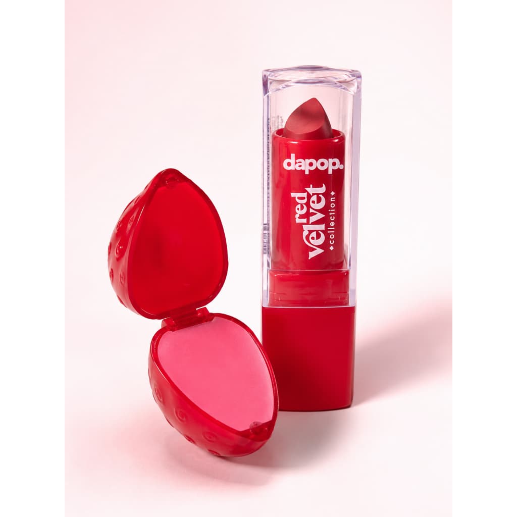 Kit Batom Dapop Red Velvet + Lip Balm Moranguinho Hidratante / Labios Macios e lindos