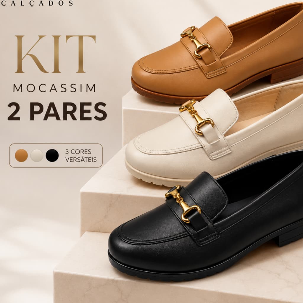Kit 2 Pares Sapato Mocassim Social Feminino Confortável - LANÇAMENTO