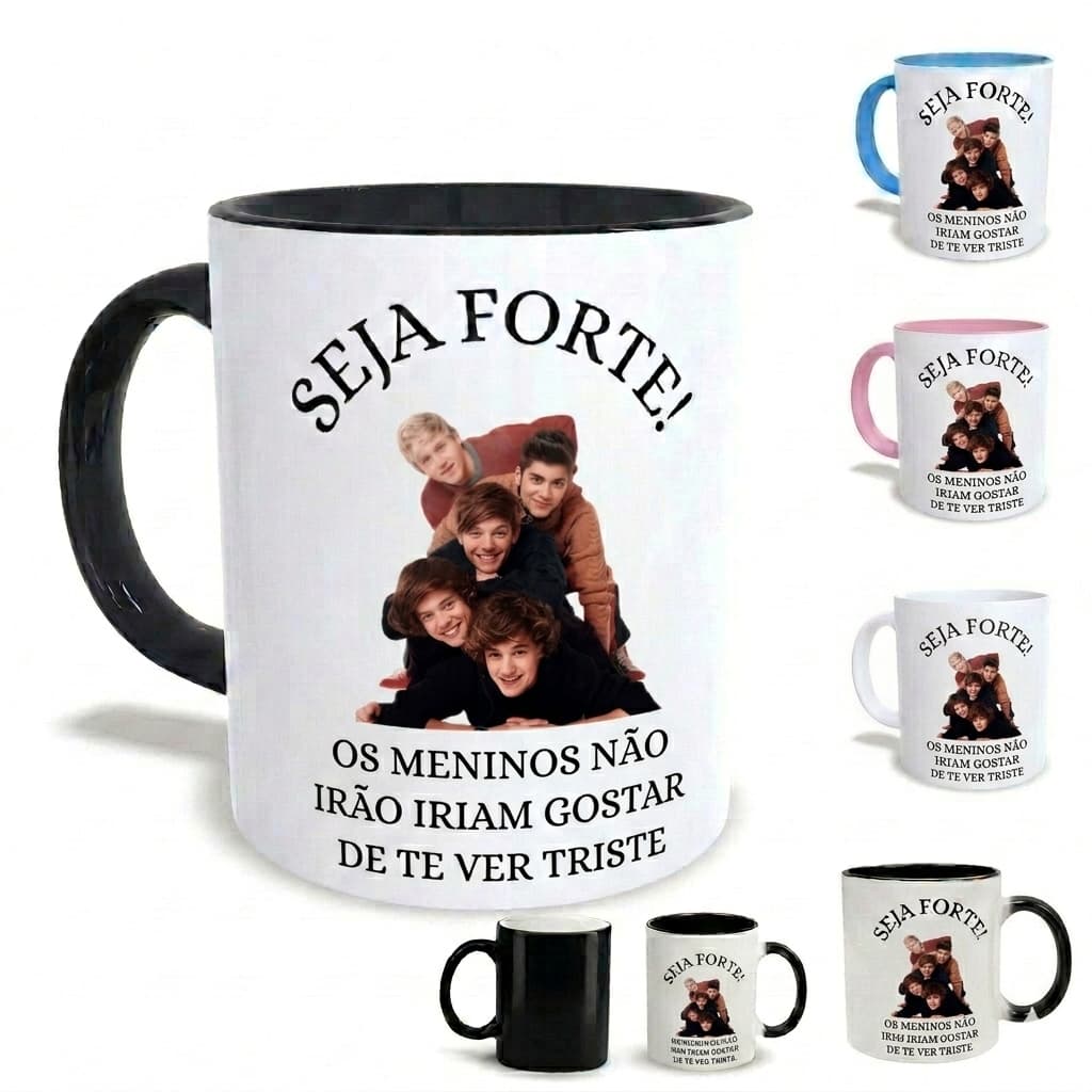 Caneca One Direction meme seja forte branca e colorida mais vendidas musica pop