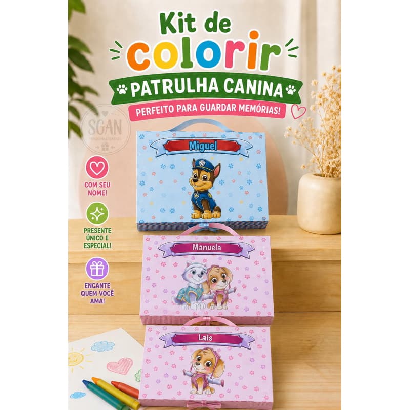 Kit de Colorir na Maletinha Patrulha Canina – Lembrancinha para Festa Infantil Skye, Chase, Everest