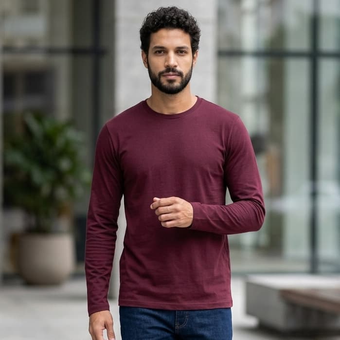 Camiseta Masculina Manga Longa Lisa Gola Redonda 100% Algodão Básica Casual Não Transparente