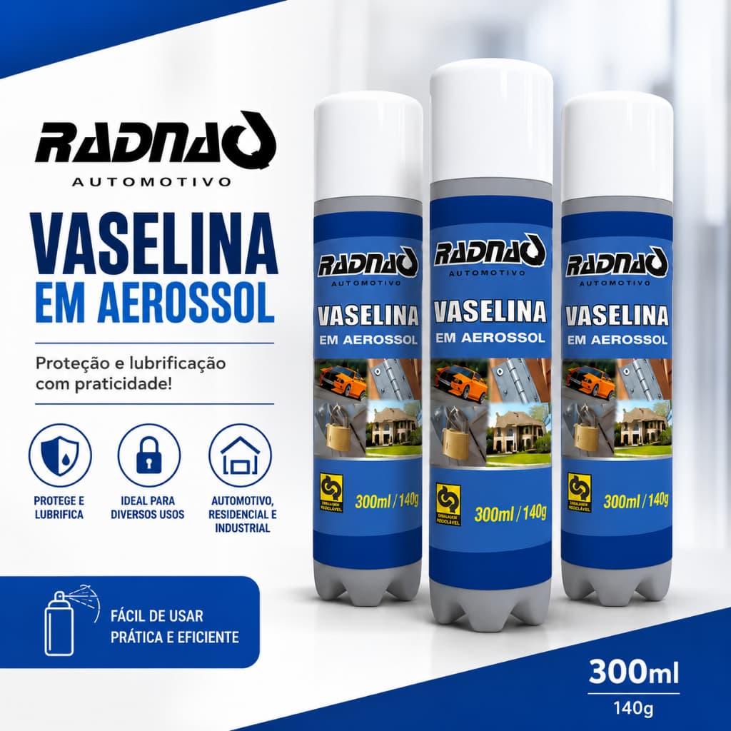 Kit 3 - Vaselinas Spray Radnaq 300ml - Lubrificante Uso Geral