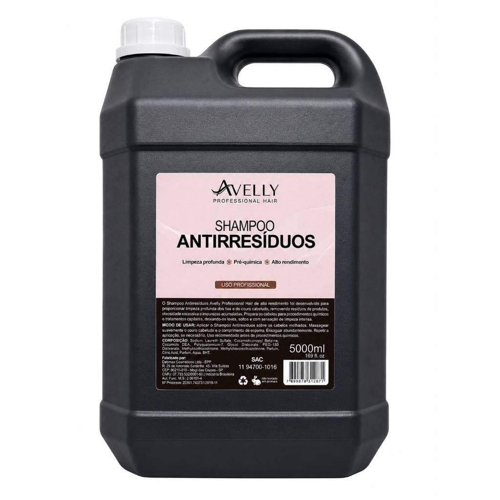 Shampoo Antirresíduos Avelly Profissional 5L – Limpeza Profunda Pré-Química