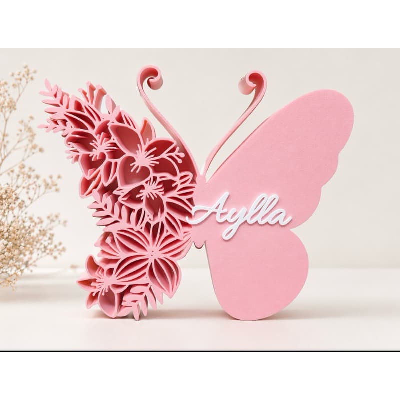 Borboleta Decorativa Personalizada Com Nome Enfeite Quarto Infantil Menina 3D