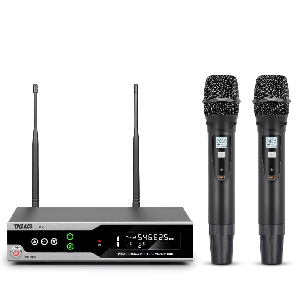 Microfone Sem Fio TKLBLS M2 UHF 1 Receptor com 2 Microfones para Karaokê Igreja Evento