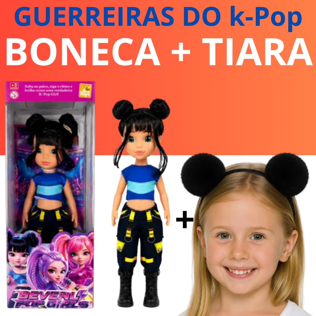 Kit Boneca Com Tiara Pop Com Cabelo Brinquedos Para Menina