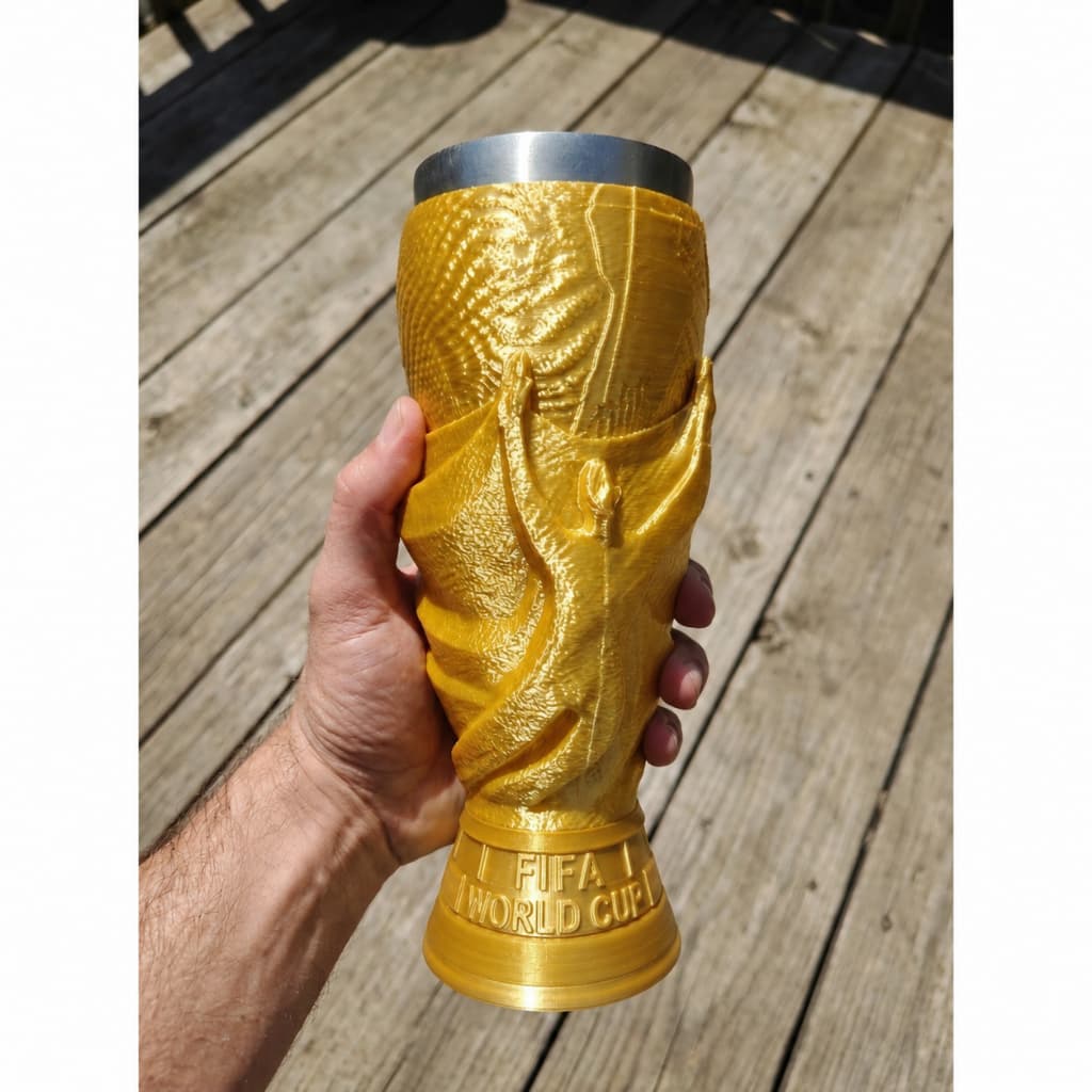 Suporte Taça Copa Do Mundo Para Copo 500ml Decoração Futebol Taça Dourada Enfeite Colecionável