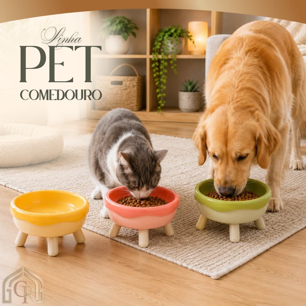 Comedouro Pet Elevado Tigela Ajustavel Patas Removiveis Antideslizante Facil Limpeza