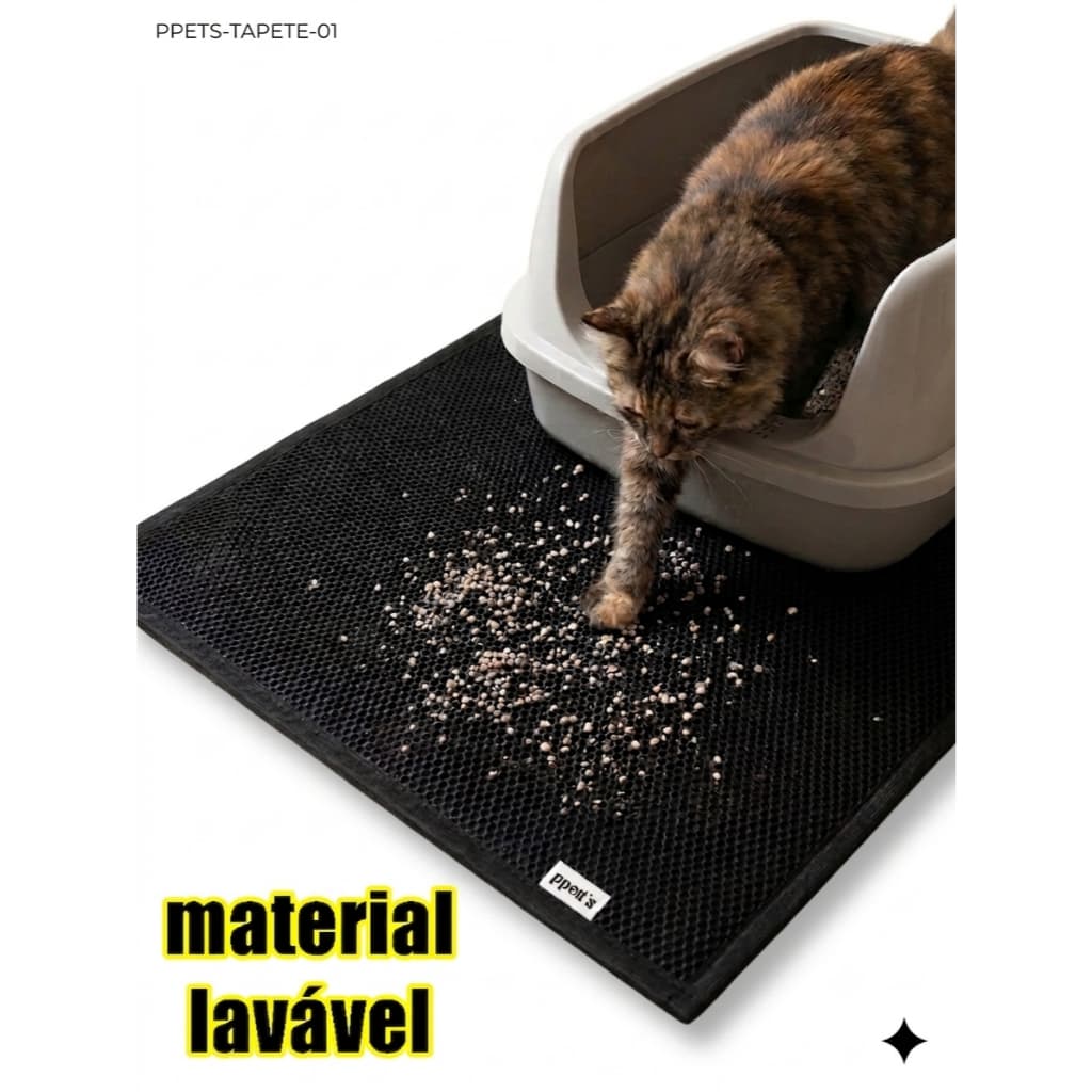 Tapete Coletor de Areia Higiênico para Gatos 70X50 Casa Limpa e Sem Sujeira Tela de Alta Retenção Borda Reforçada PPET'S