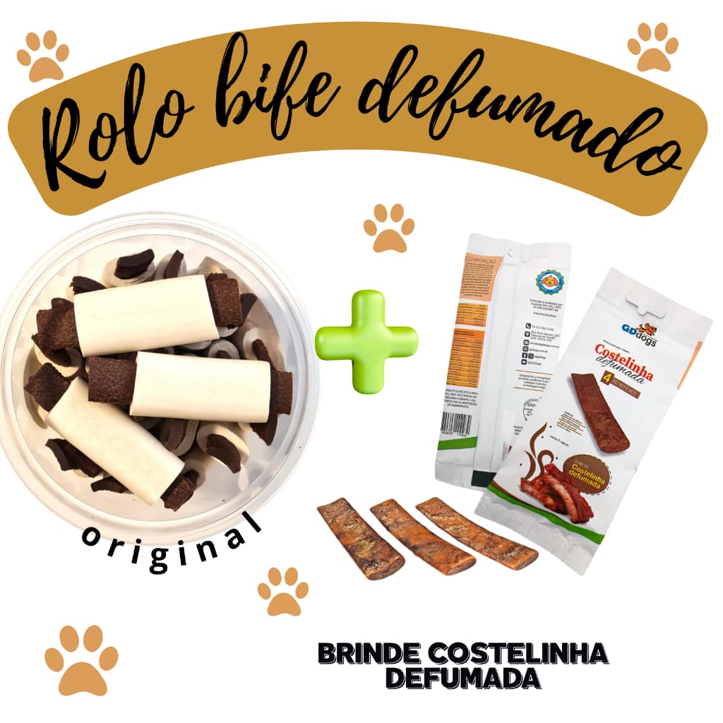 Petisco Para Cachorro - Rolo Bife Defumado sabor Carne
