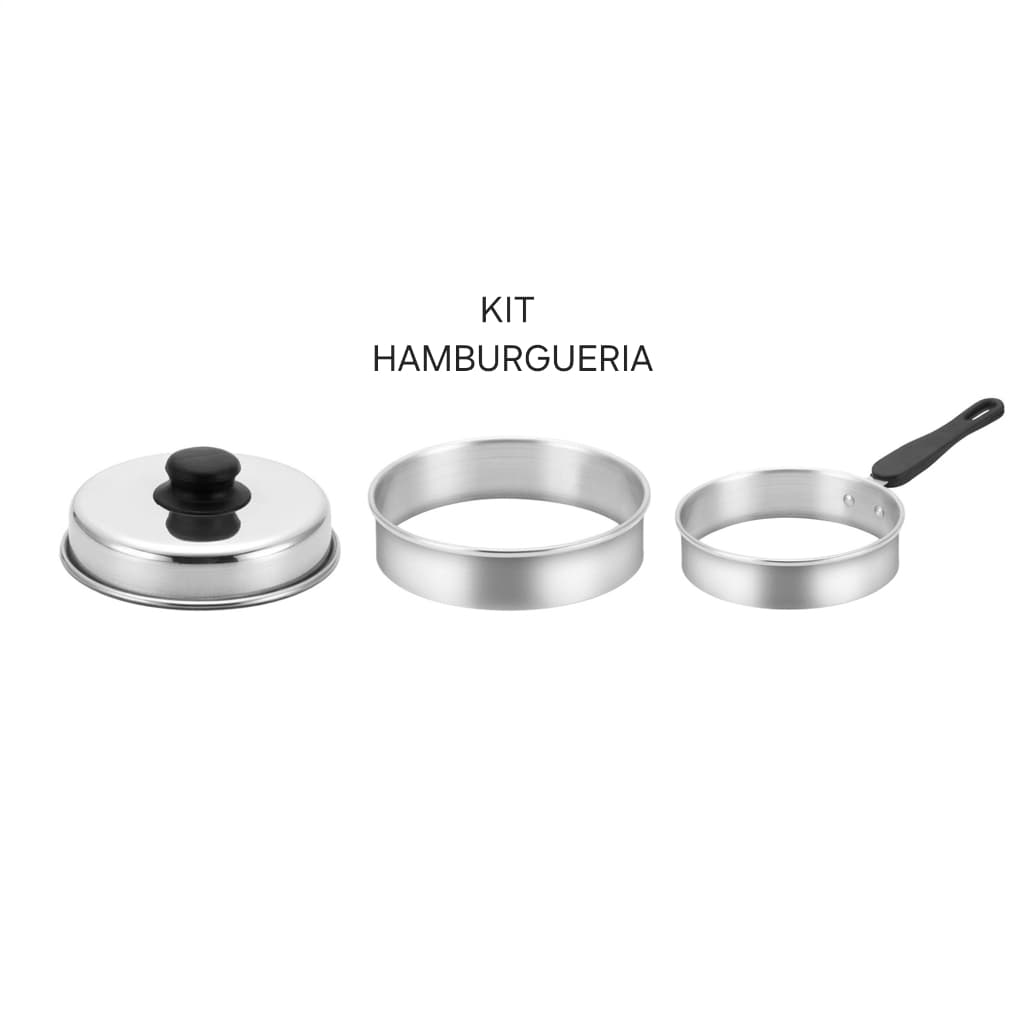 Kit Hamburgueria Profissional Modelador de Hambúrguer + Modelador De Ovo + Abafador de Hambúguer kit Com 3 Peças       .