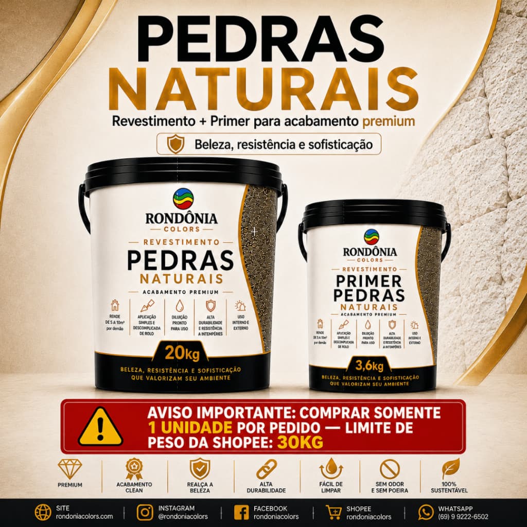 Kit Revestimento Pedras Naturais 20kg + Primer 3,6kg Parede Fachada Interna Externa Efeito Rústico