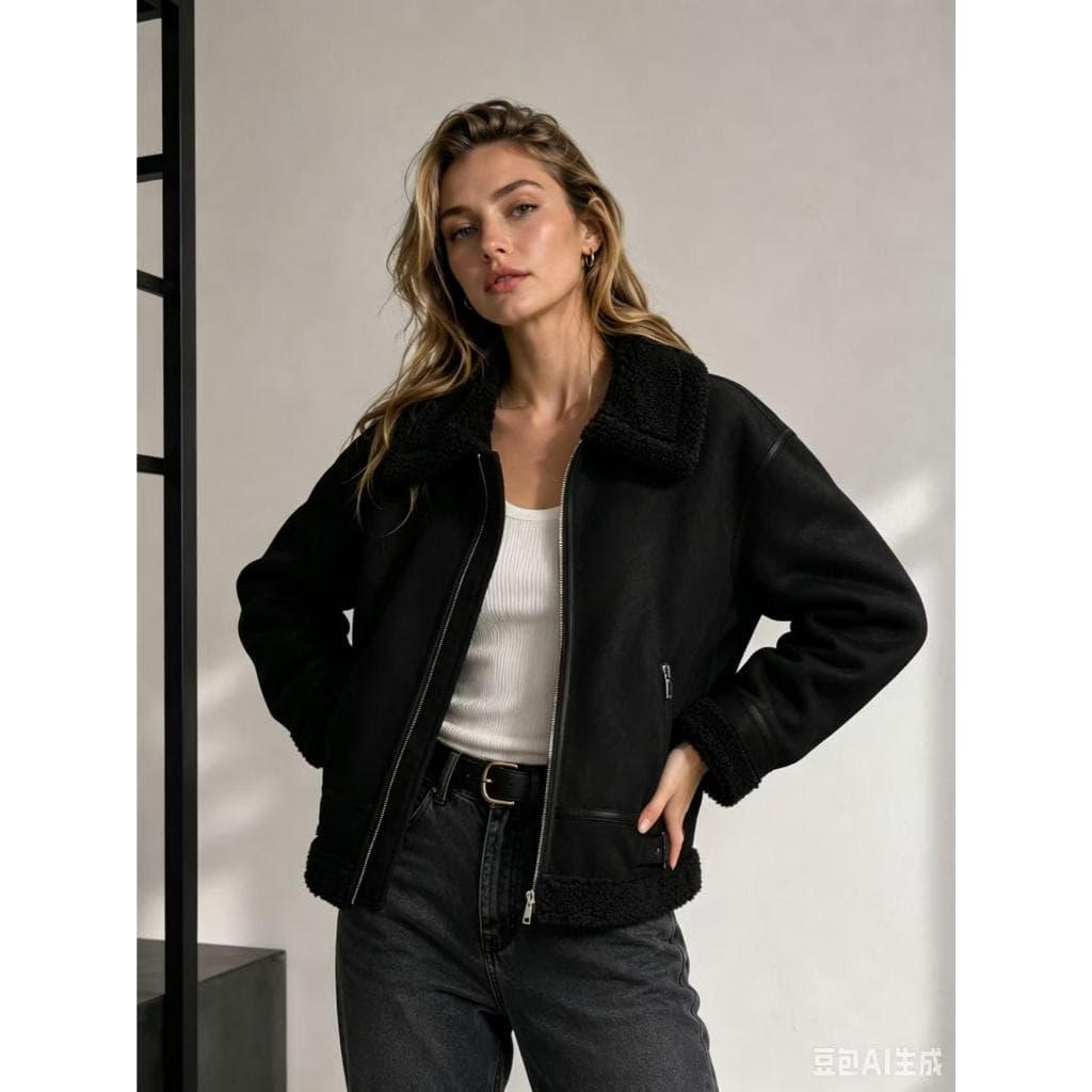 JAQUETA AVIADOR  SUEDE Inverno novo estilo camurça textura forro de lã