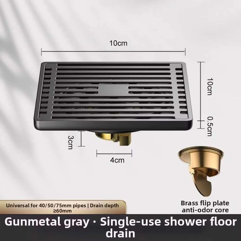 Ralo de Piso Aço Inox 10x10cm Para Chuveiro Anti Mau Cheiro Barata Insetos Núcleo Flip Latão Gunmetal para Banheiro SP5