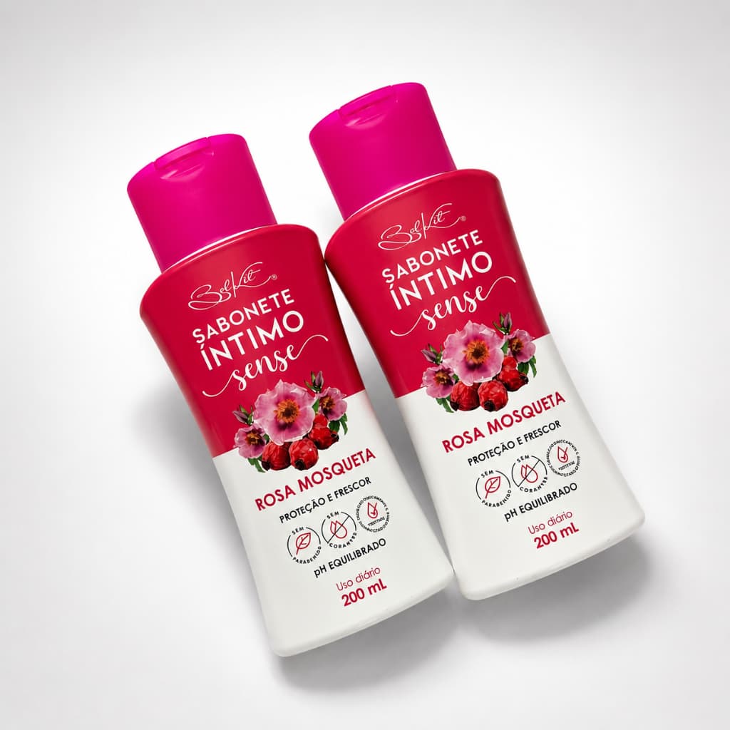 Sabonete Íntimo Rosa Mosqueta Belkit Sense 200ml pH Equilibrado Uso Diário Proteção e Frescor