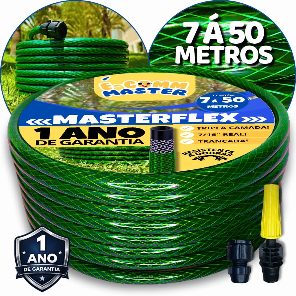 Mangueira de Jardim Verde Trançada Reforçada Antitorção 7/16" 7m, 10m, 15m, 20m, 25m, 30m e 50m