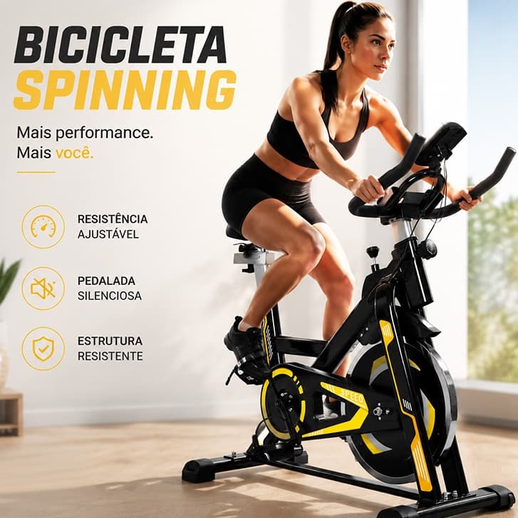 Bicicleta Ergometrica Spinning Com Roda De Inércia Para Fitness Profissional e Treino Esportivo
