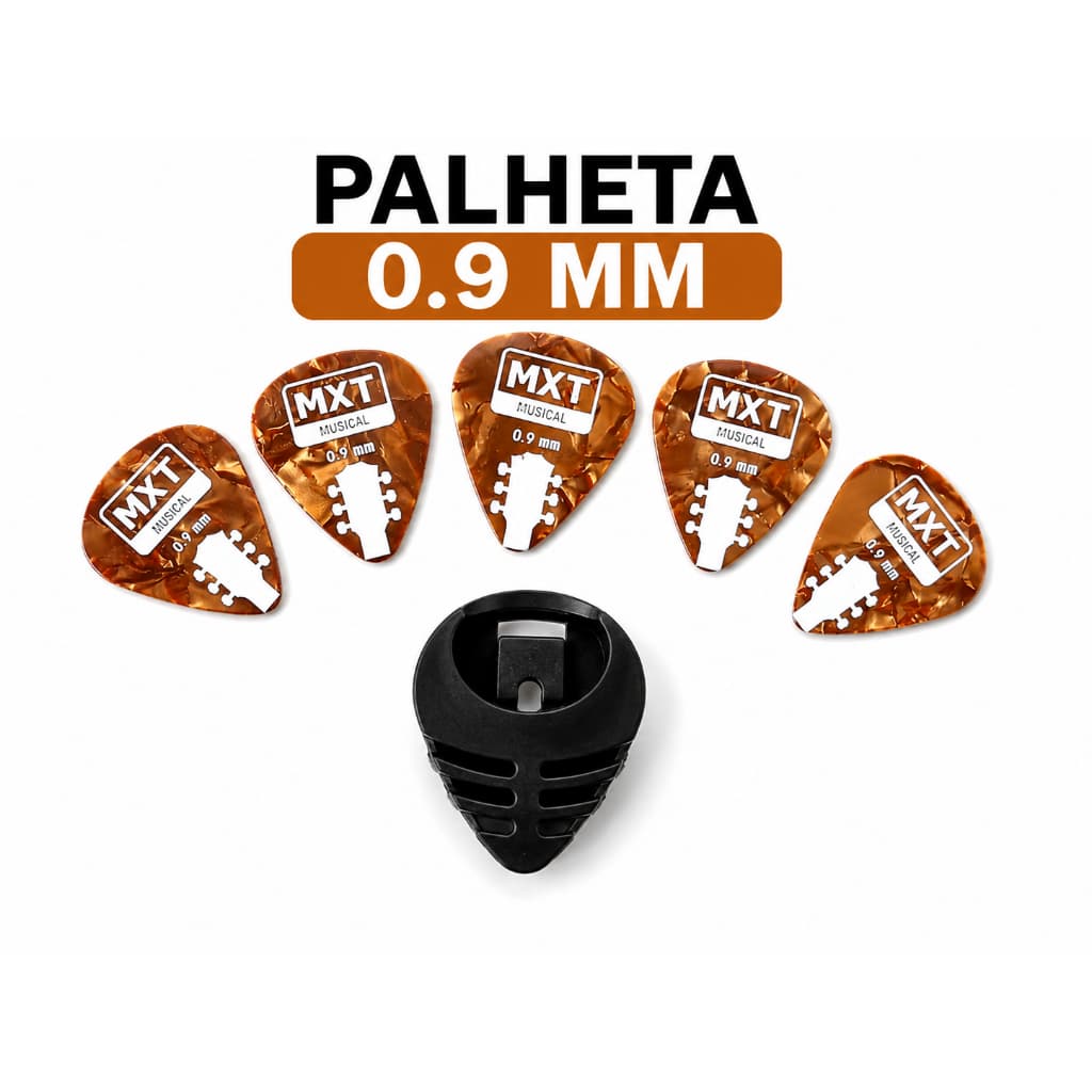 KIT 5 PALHETAS 0.9MM MESCLADA + PORTA PALHETA