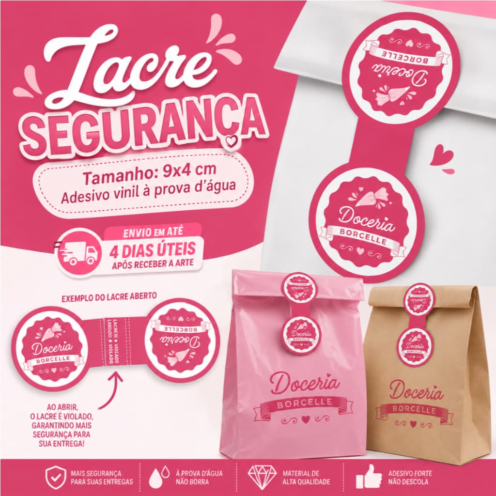 LACRE ADESIVO PERSONALIZADO 4X9cm SUA EMBALAGEM COM CARA DE MARCA PROFISSIONAL!