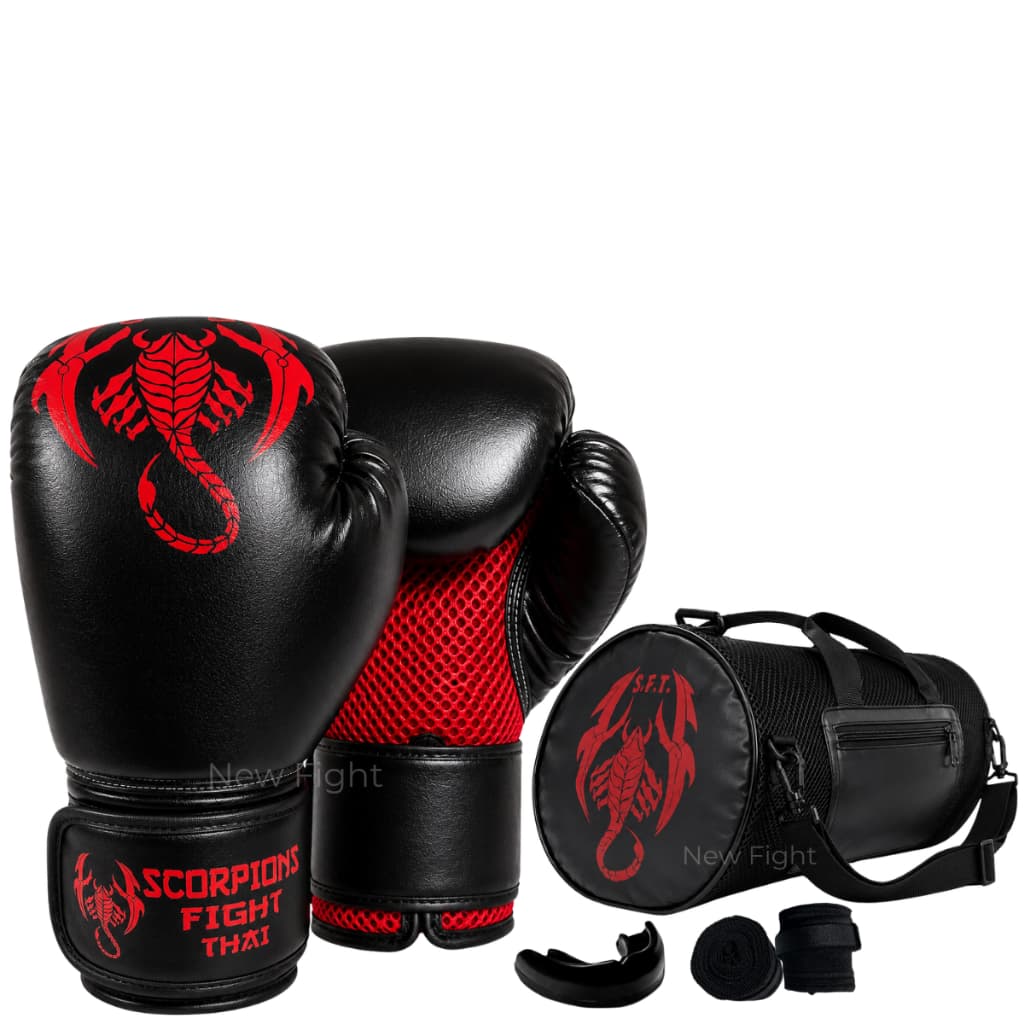 Kit Luva De Boxe + Bandagem + Bucal + Bolsa Muay Thai Kickboxing