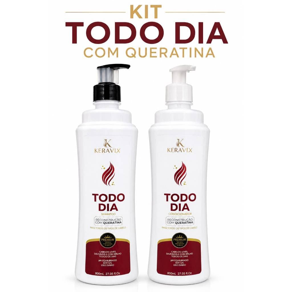 Kit Shampoo e Condicionador Reconstrução e Queratina 800ml  Sem Sal Uso Diário Keravix