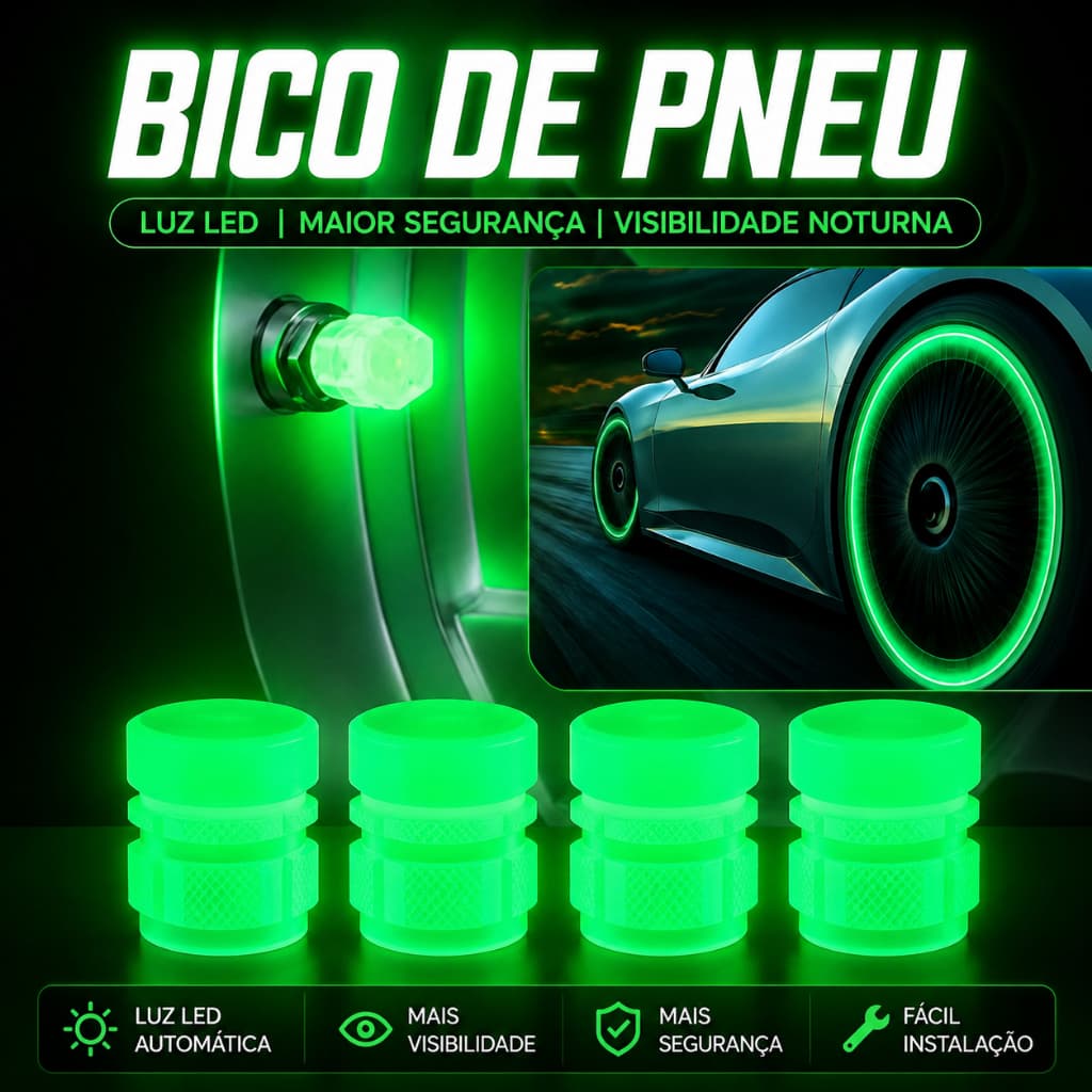 Bico Para Tampa de Válvula de Pneu 4/8/12/16/ Brilha no Escuro Verde Fluorescente Envio Imediato