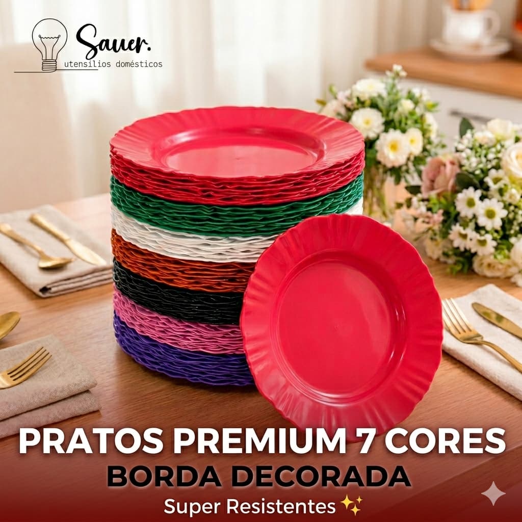 Prato Pétala Plástico Reforçado Kit Colorido - Ideal Festa Crianças Escola