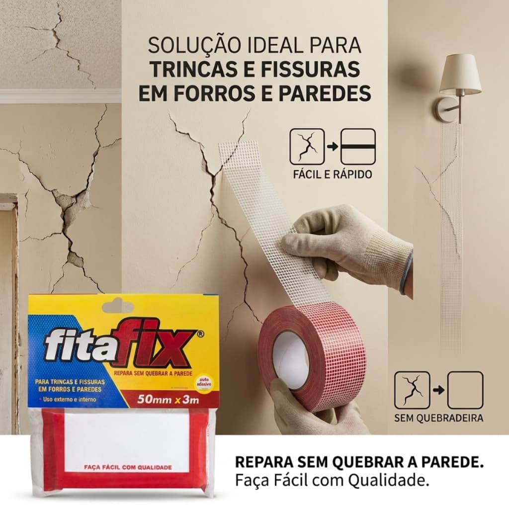 Fita Fix 5cmx3mts Tampa Trincas Tapa Furo Paredes Rachadura Selfdecor