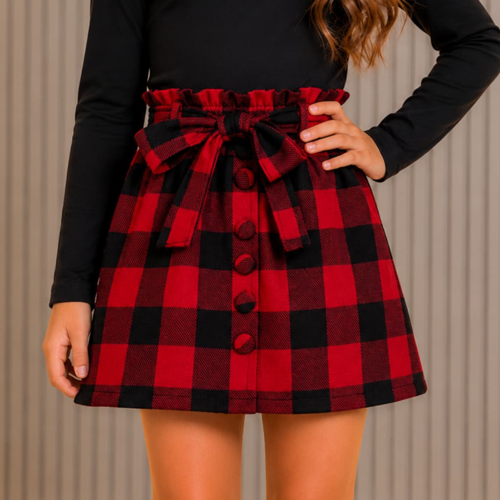 Saia Xadrez Menina Infantil Saia Quadriculada Festa São João Look Junino