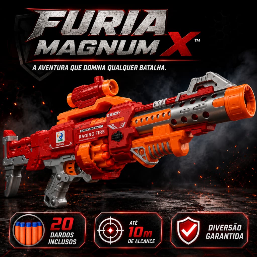 Arma de Brinquedo Lança Dardos Espuma Titan Fury X™ 20 Dardos Semiautomática Infantil Vermelha